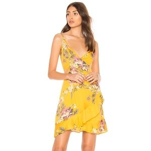 MINKPINK Tokyo Floral Wrap Dress in Mustard Gold (small)